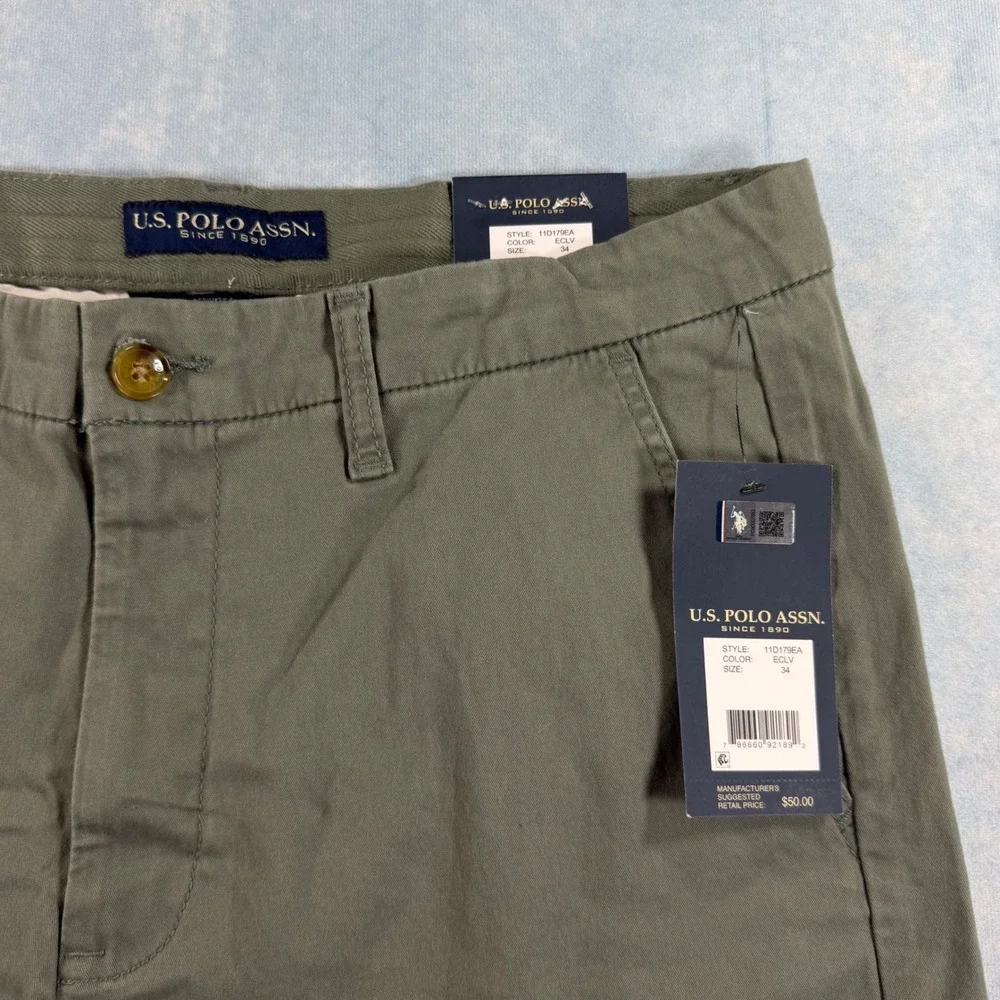U.S. Polo Assn. Mason Shorts Mens 34 Green NWT Stretch Chino Casual MSRP $50